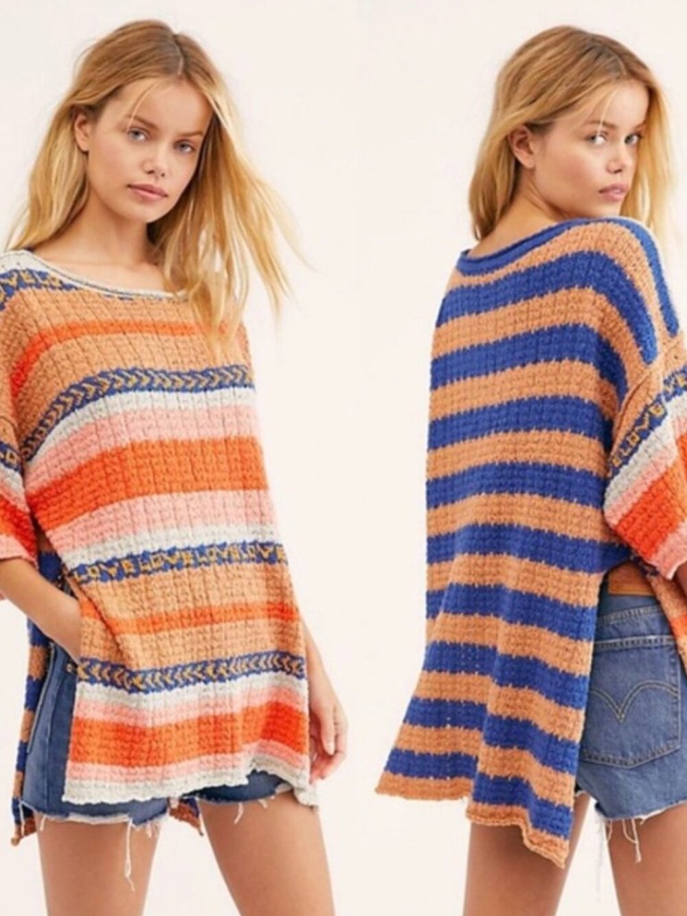 NWT Free People Hidden Love Striped Tunic Sweater Top Oversize Coast Boho M $148